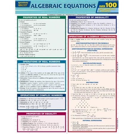 BARCHARTS BarCharts 9781423217336 Algebraic Equations Quizzer Quickstudy Easel 9781423217336